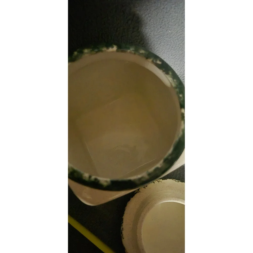 Vintage Speckled Ceramic Heart Canister Jar with Lid Cream Green Farmhouse Decor